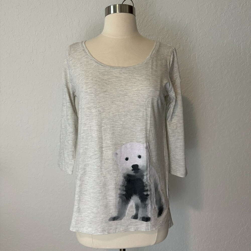 The Limited S 3/4 Sleeve Baby Polar Bear Graphic Soft Knit Tee Light Gray